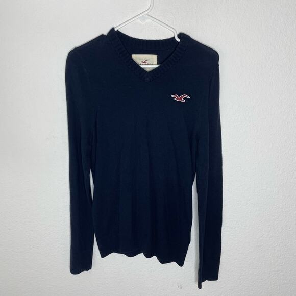 VTG Hollister Classic Navy Blue Knitted Sweater W/Icon Logo unisex Y2K 2000s - Picture 1 of 6